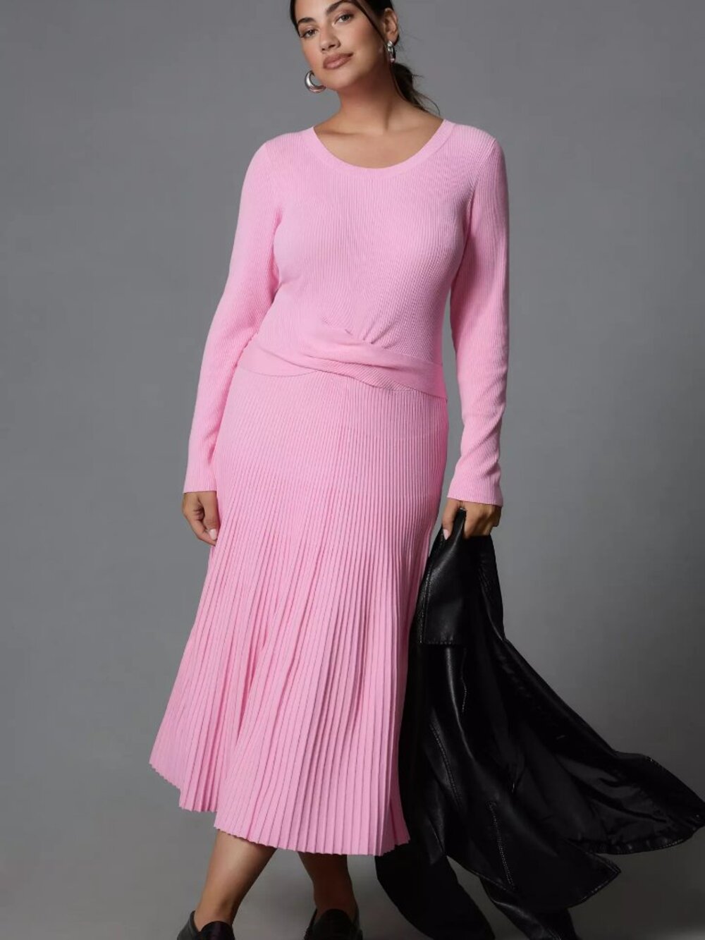 By Anthropologie Long-Sleeve Ribbed Sweater Midi Dress, size XS